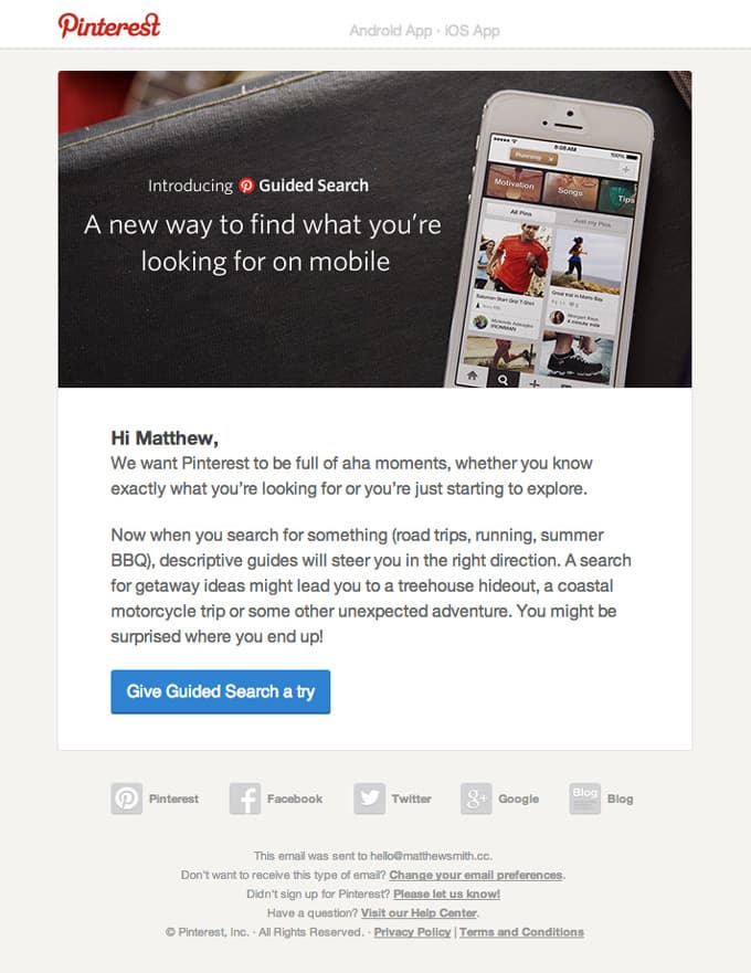 Product Update Email Design from Pinterest