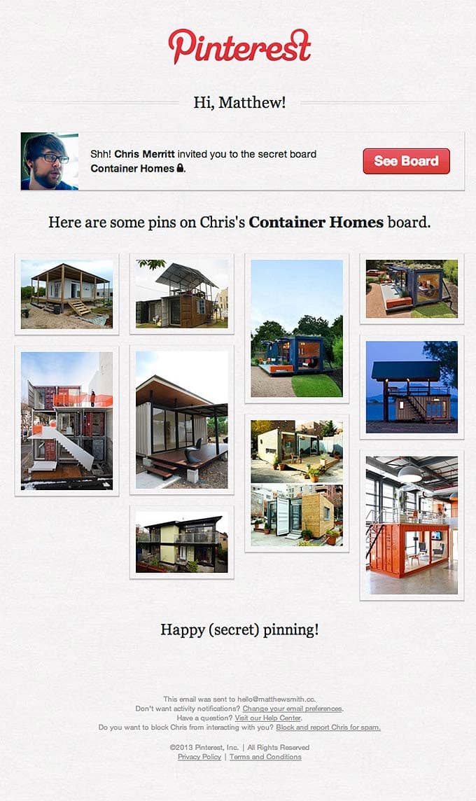 Product Update Email Design from Pinterest