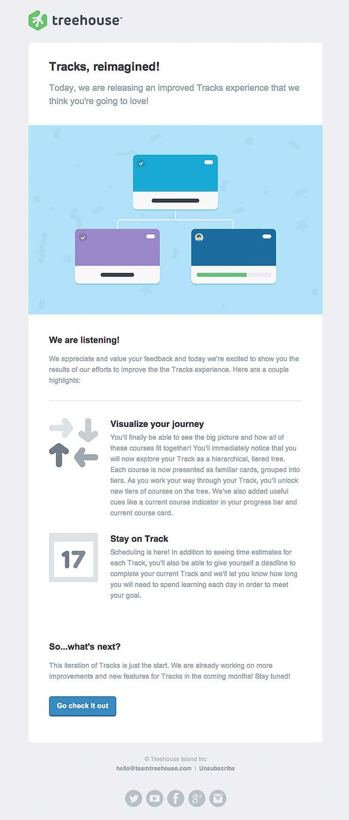 Product Update Email Design from Treehouse