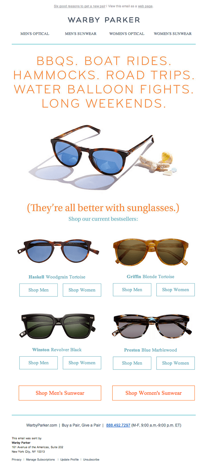Product Update Email with Great Responsive Layout from Warby Parker
