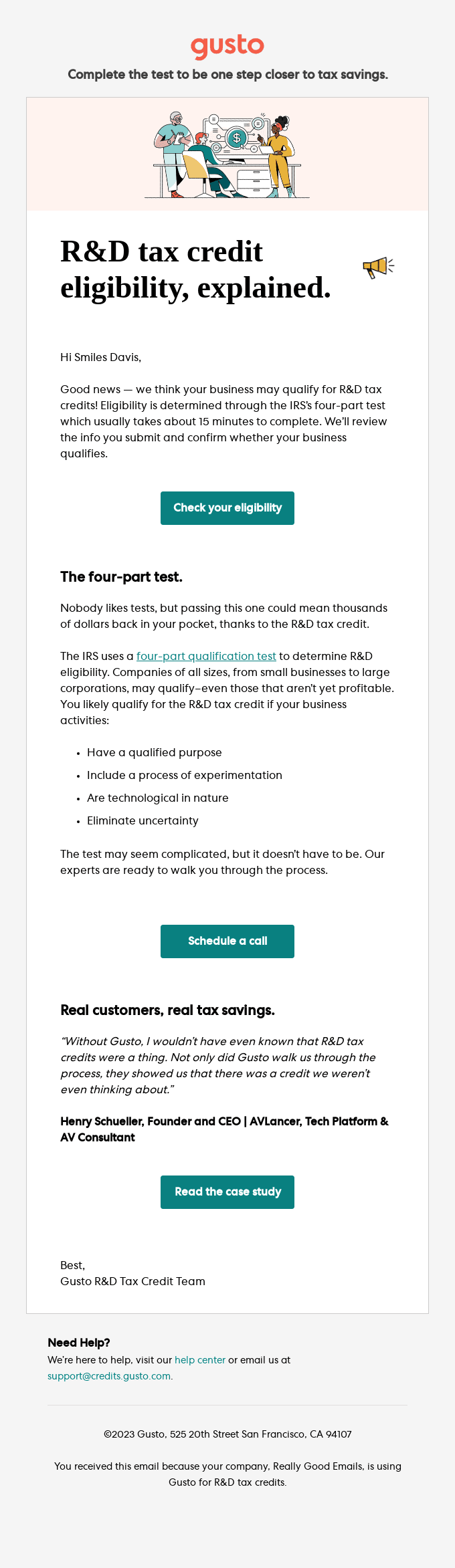 R&D action required: Complete the 4-part test.