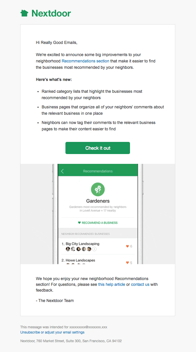 Really Good Emails, your Nextdoor Greater Sullivan Recommendations just got an upgrade!