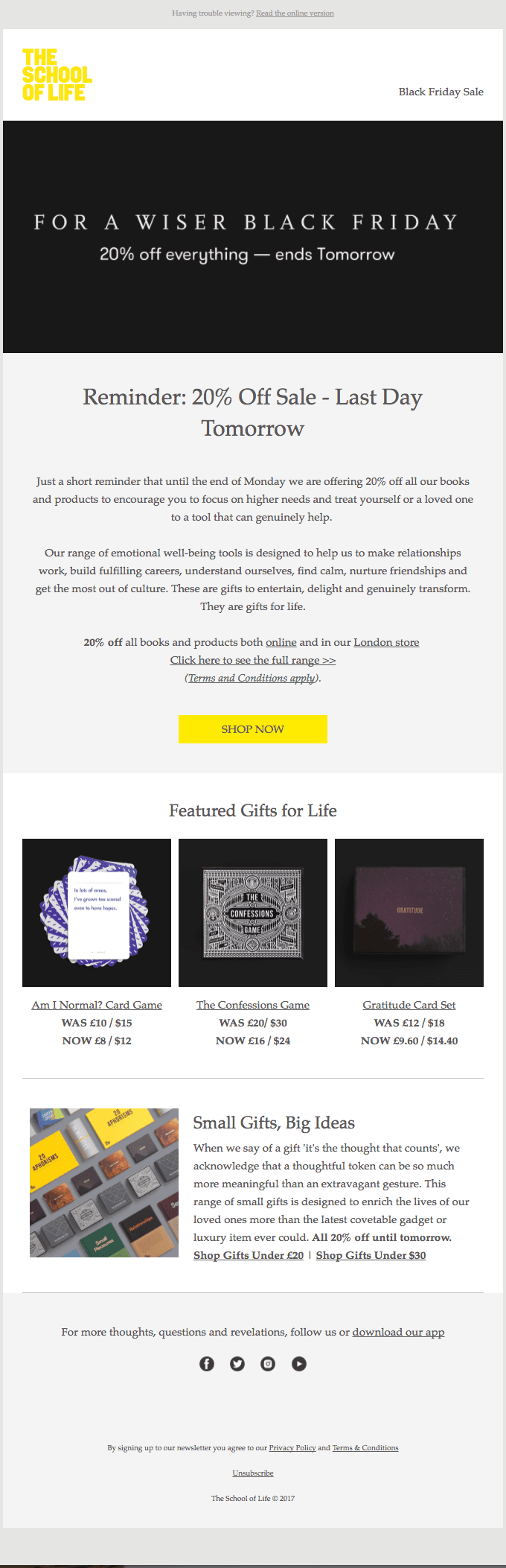 Reminder – 20% Off Everything – Ends