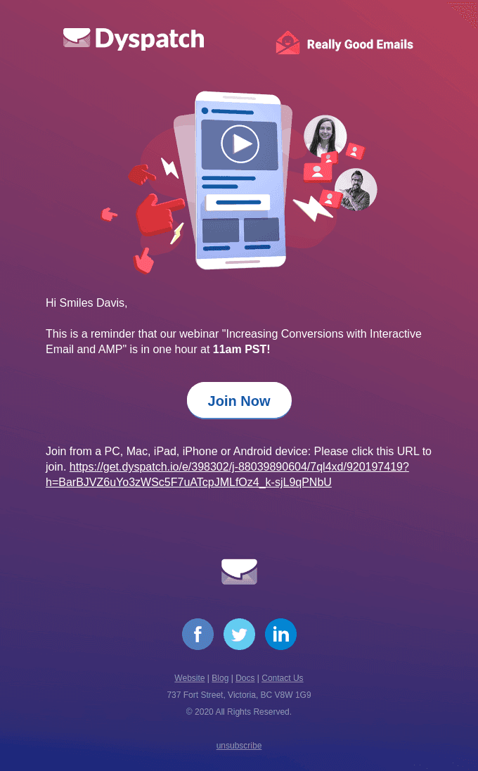 Reminder: Increasing Conversions with Interactive Email and AMP webinar is in one hour! 🗓