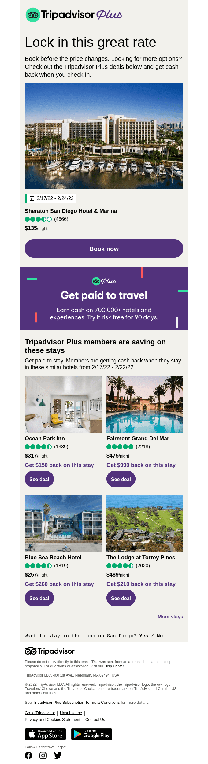 Reminder to book: Sheraton San Diego Hotel & Marina