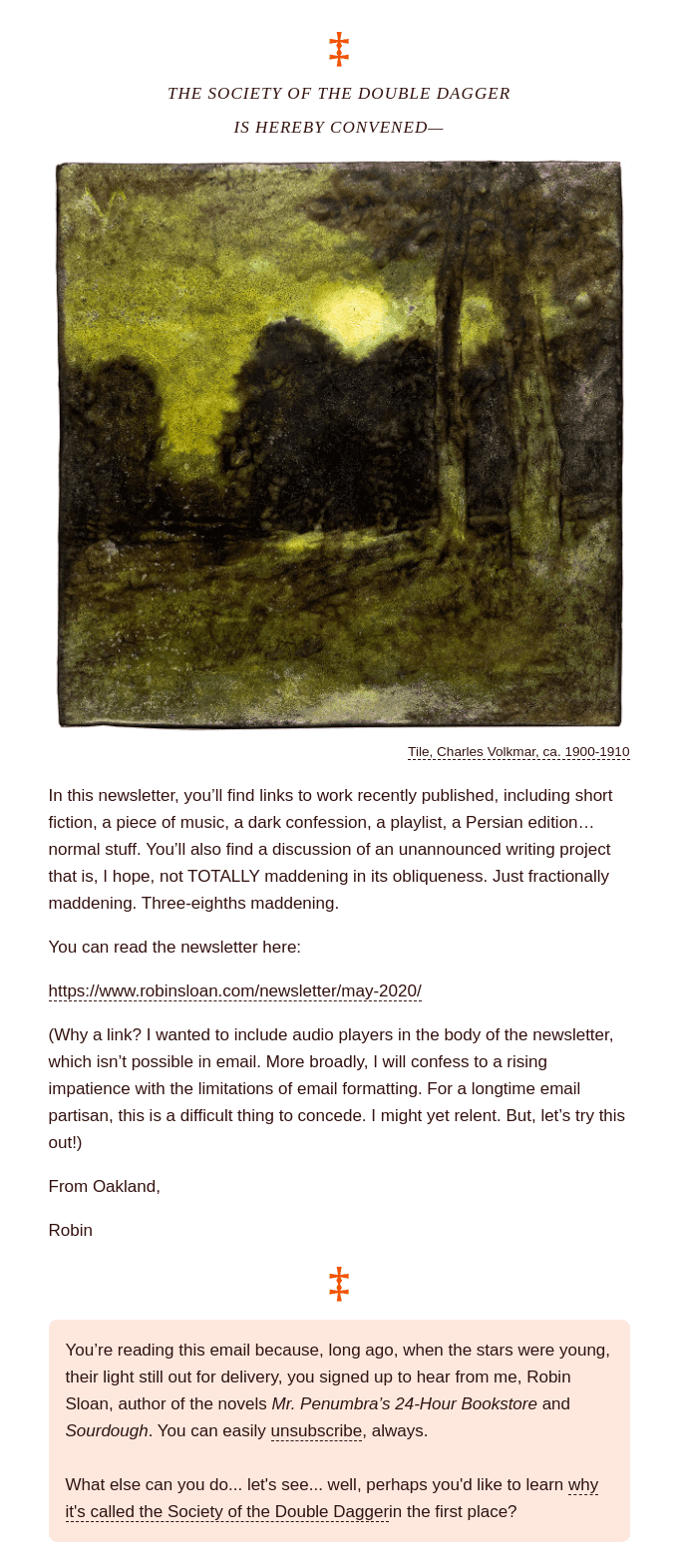 ‡ Report to the Society on recent activities & various secret plans