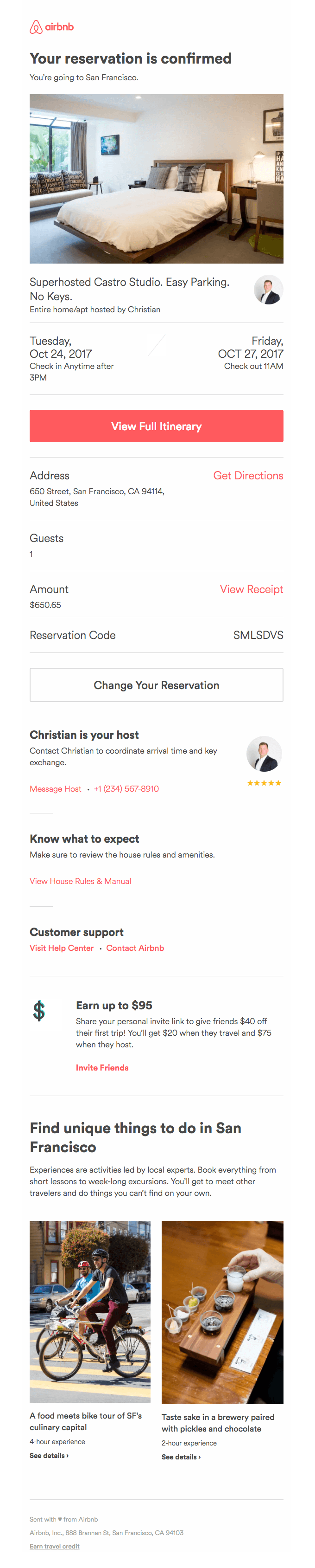 Reservation confirmed for San Francisco