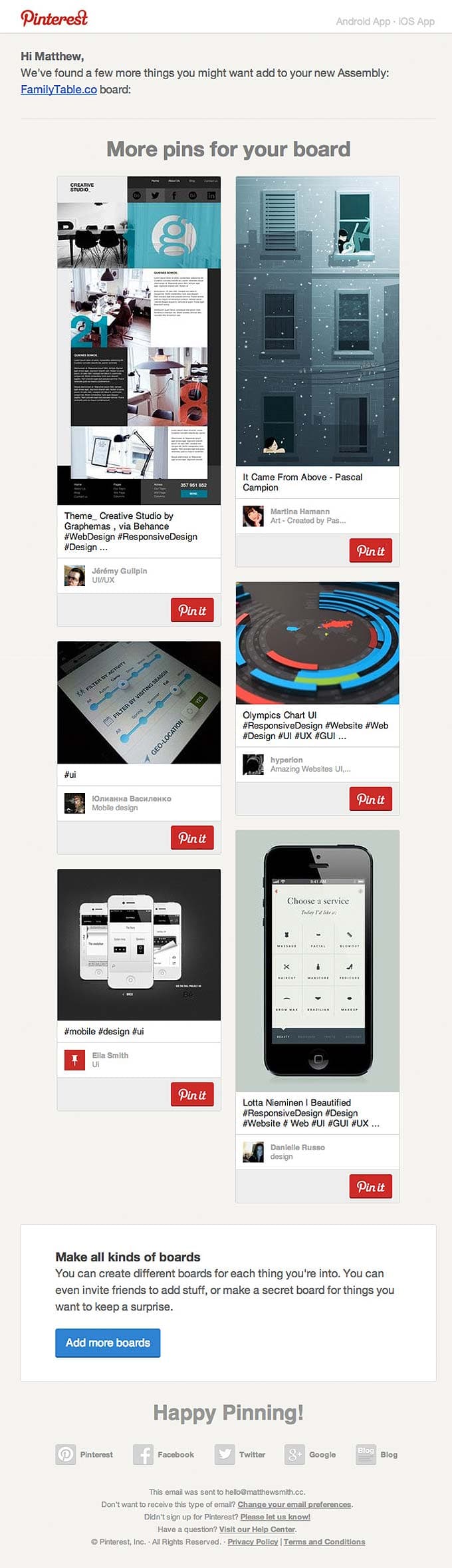 Retention Email Design from Pinterest