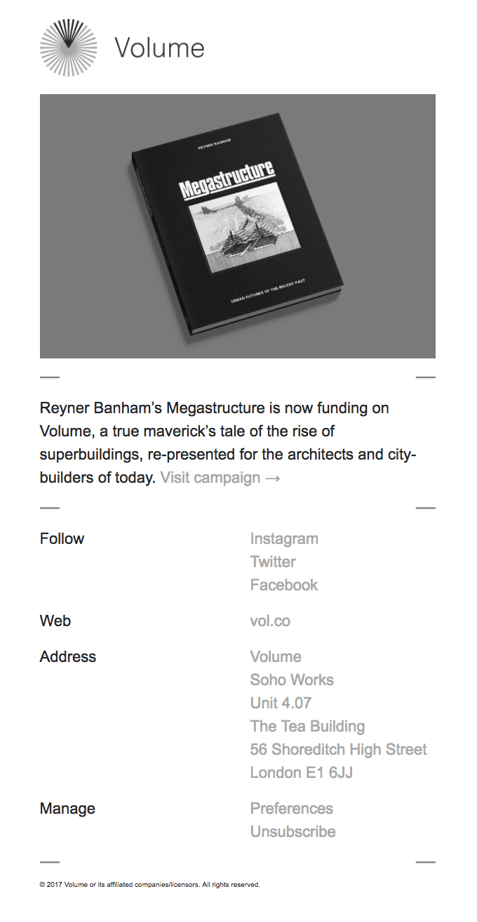 Reyner Banham’s Megastructure is now funding on Volume