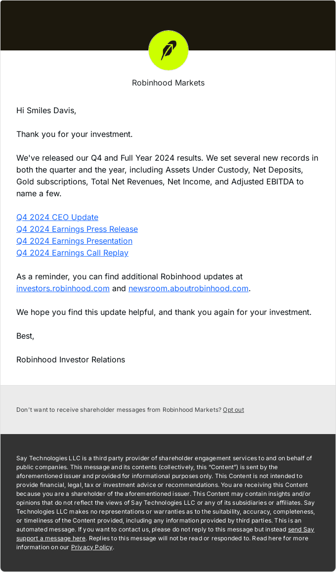 Robinhood Q4 2024 Earnings Update