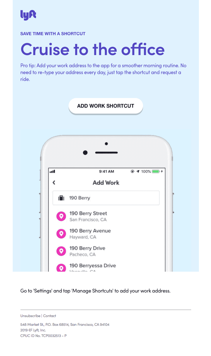 Save time - add your work address to the app