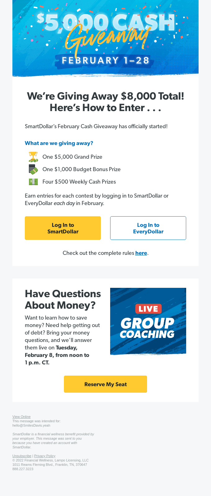 SmartDollar is giving away money in February.