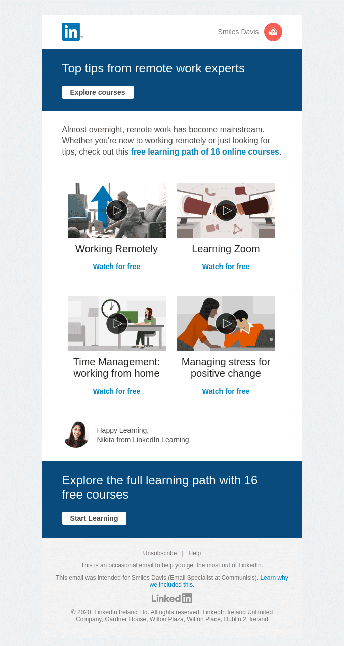 Smiles Davis, 16 unlocked courses for working remotely