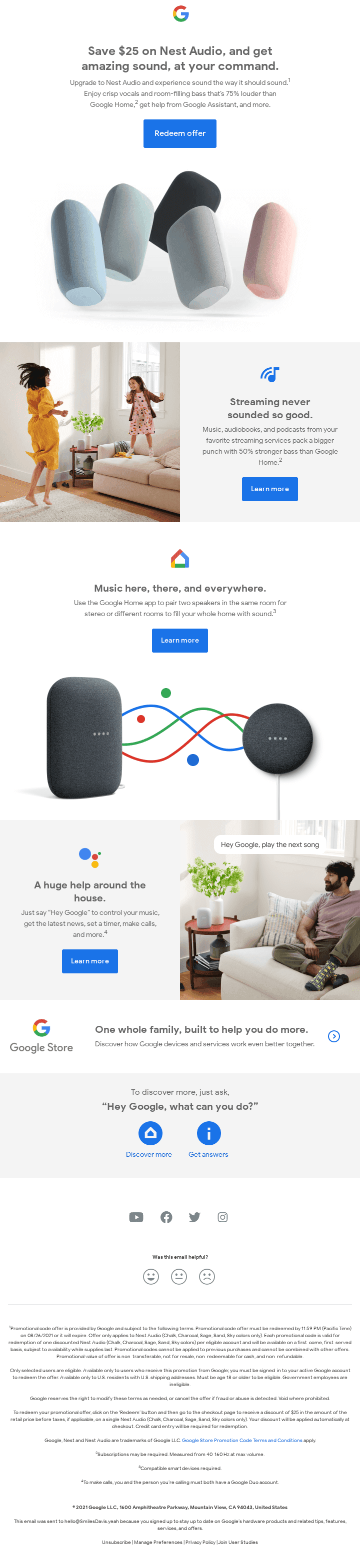 Smiles Davis, elevate your sound with $25 off Nest Audio