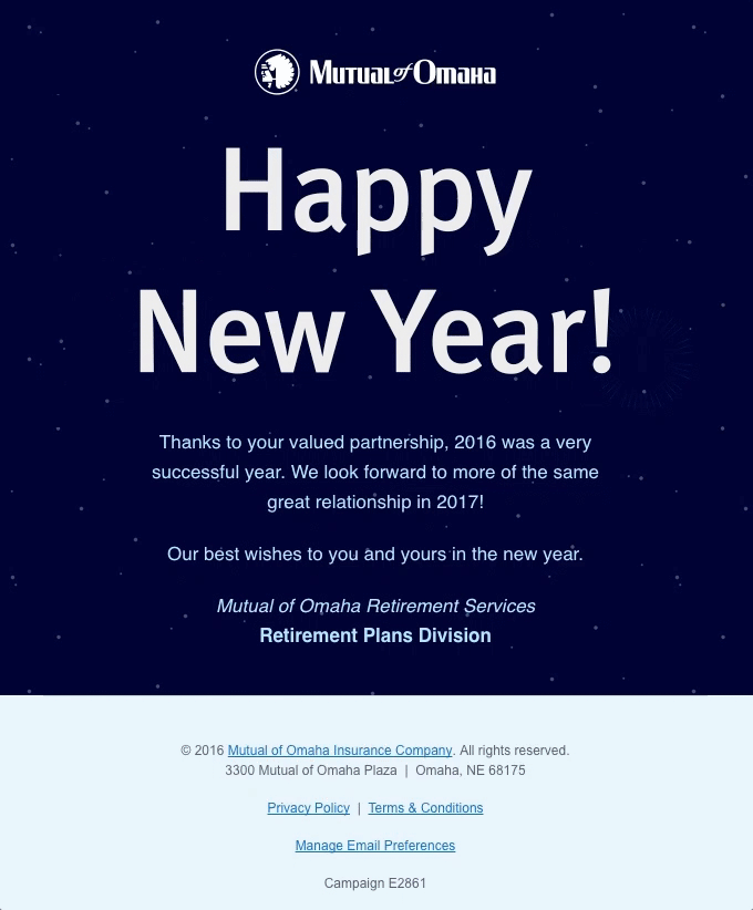 Smiles Davis, Happy New Year from Mutual of Omaha Retirement Services