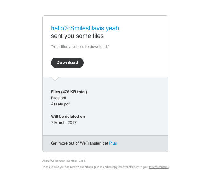 Smiles Davis has sent you a file via WeTransfer
