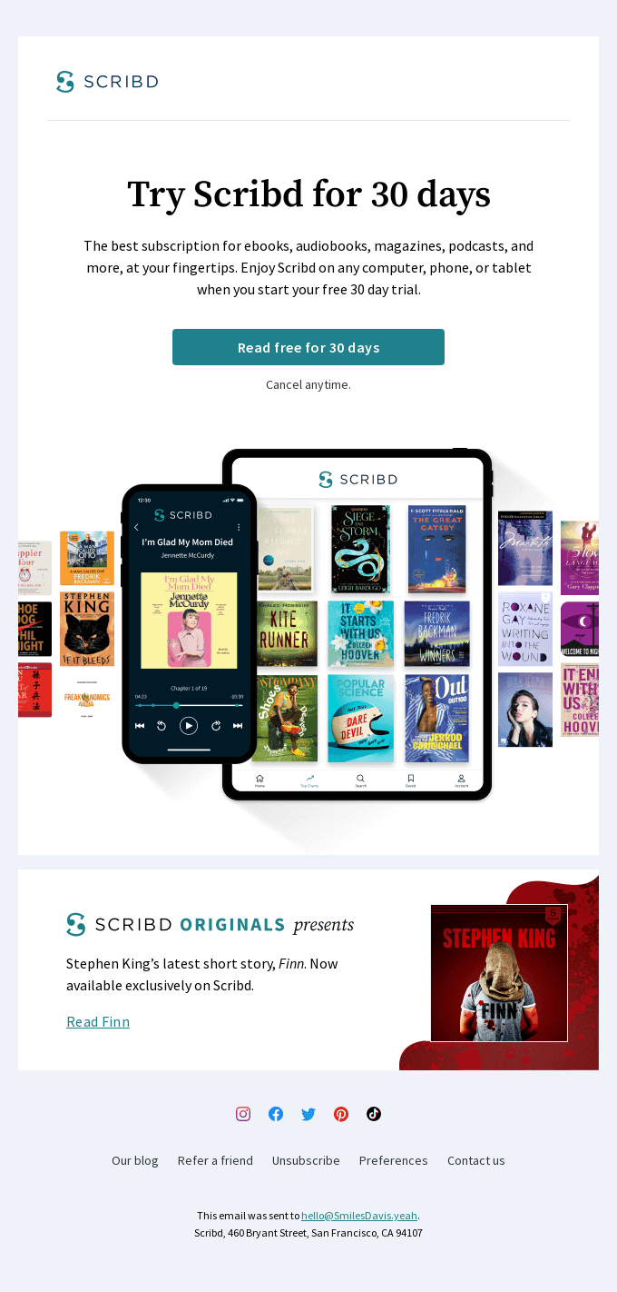 Smiles Davis, how does 30 days of free reading sound? 👂
