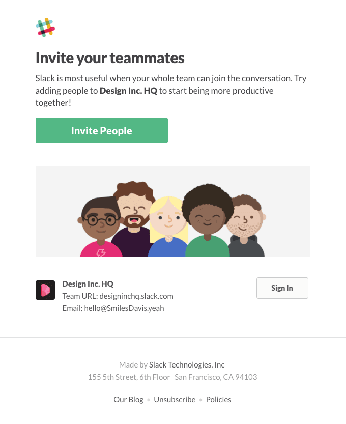 Smiles Davis, invite people to Slack