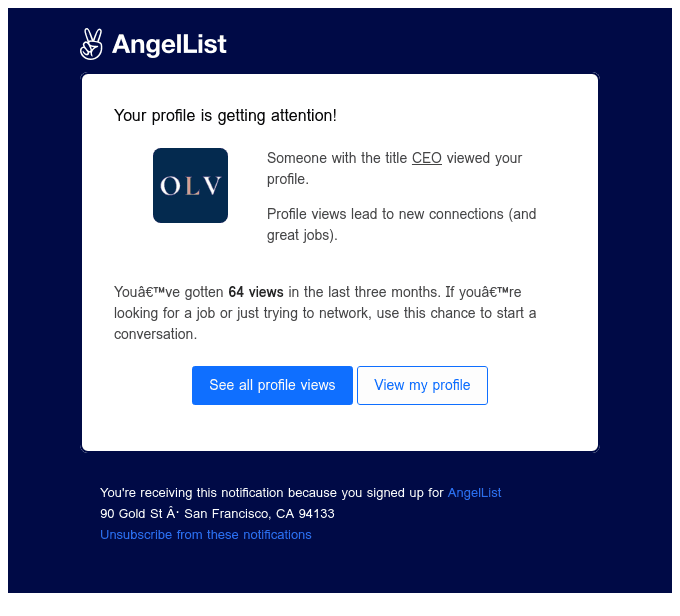 Smiles Davis, people are looking at your AngelList Profile 👀