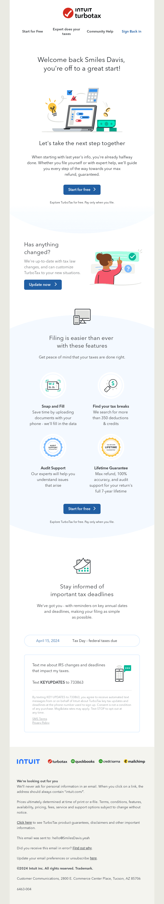 Smiles Davis, welcome back to TurboTax