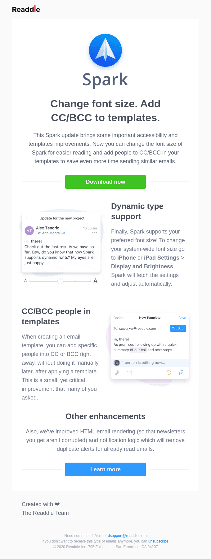 Spark update: change fonts size, templates improvements 🚀