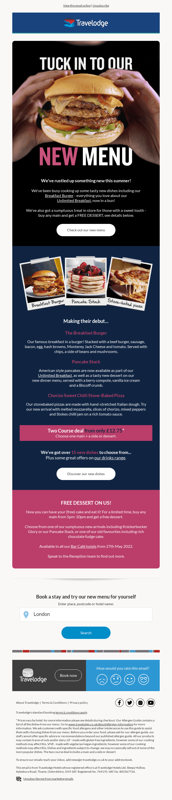 📧 Special message from Travelodge | Our NEW dinner menu is here!