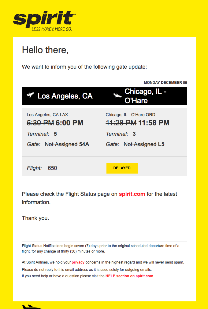 Spirit Airlines Flight 650 – Gate/Terminal Update