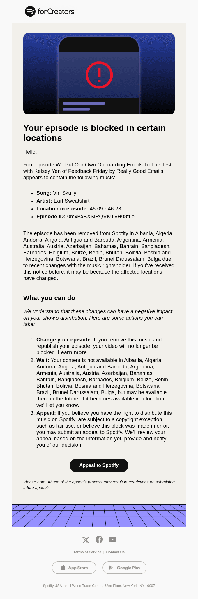 Your episode is blocked in certain locations