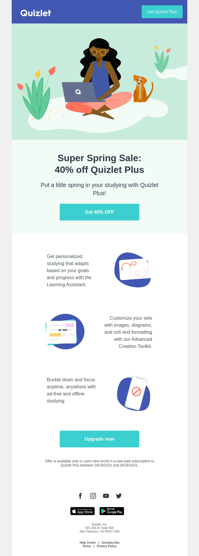 💐 SPRING SALE: 40% OFF Quizlet Plus