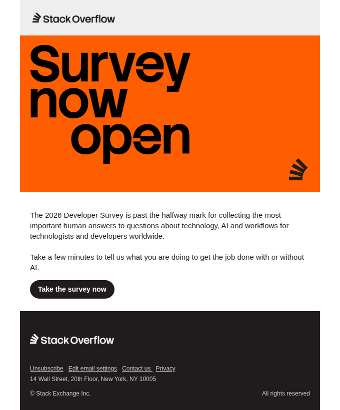 Stack Overflow’s annual Developer Survey is live