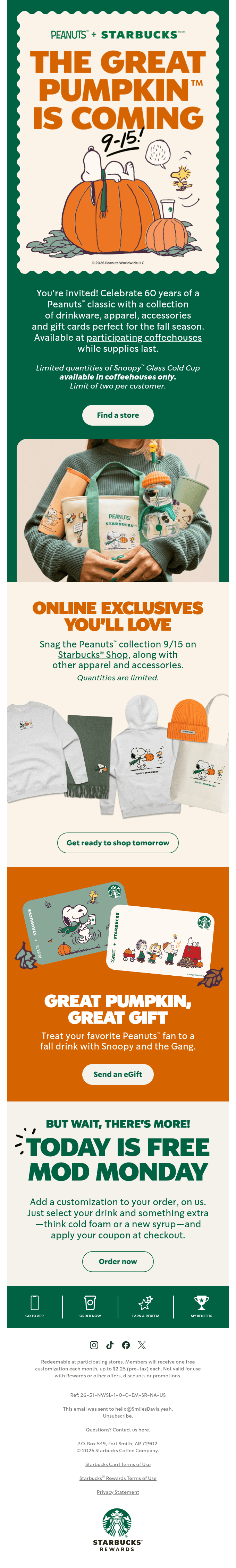 TOMORROW: Peanuts™ + Starbucks® 🧡