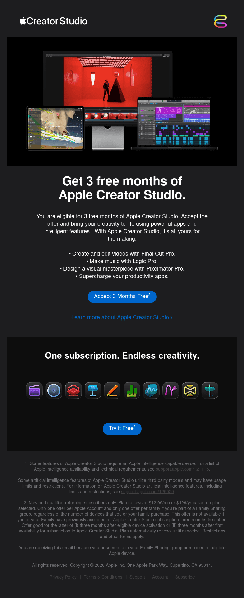 Start your free 3-month trial of Apple Creator Studio.