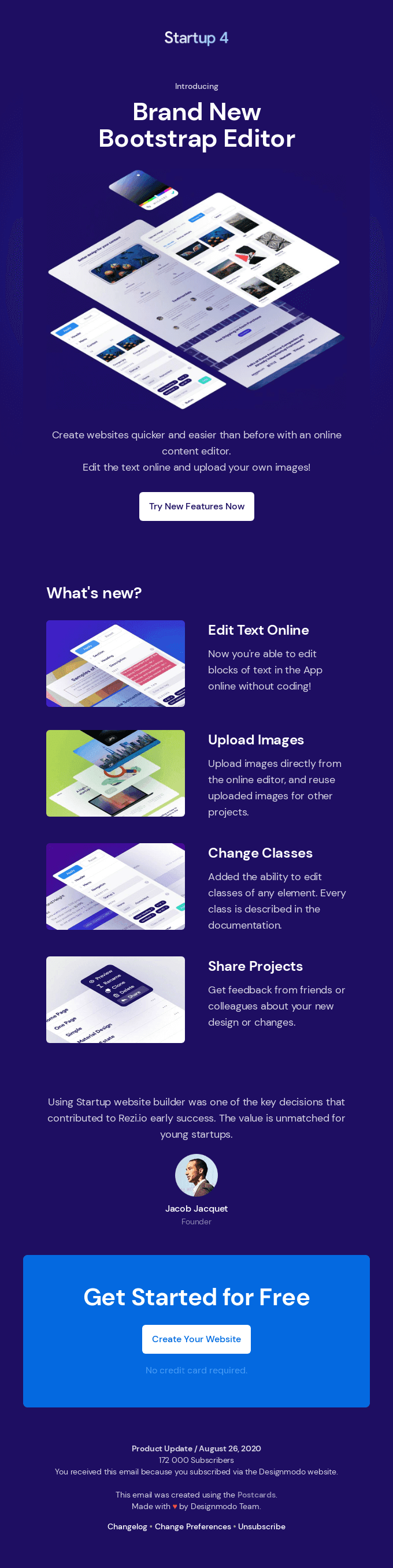 Startup 4 is here! Edit content online, upload, and reuse images.