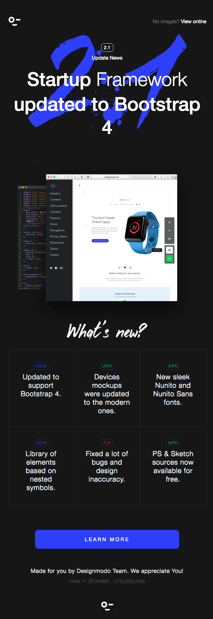 Startup Framework 2 Updated to Bootstrap 4, and more…