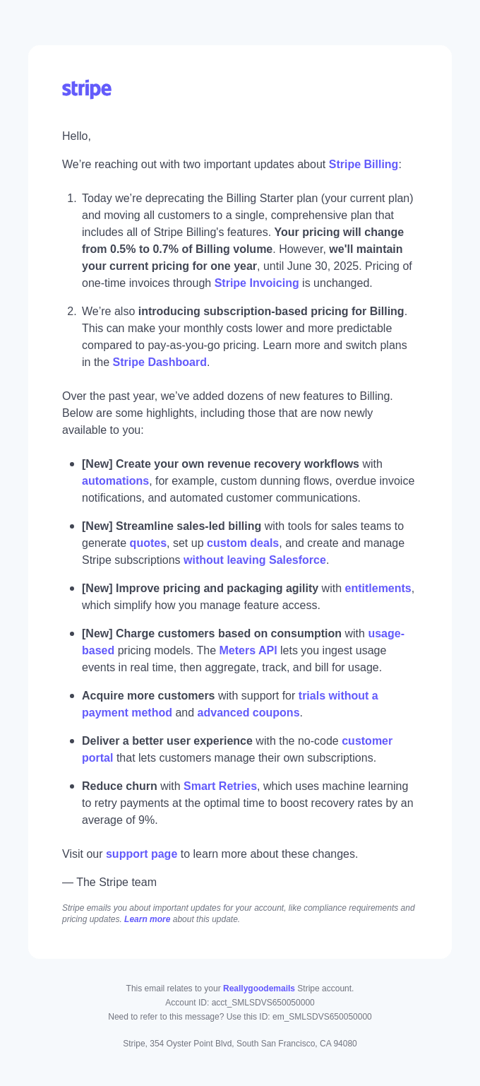 Stripe Billing: product updates and new pricing