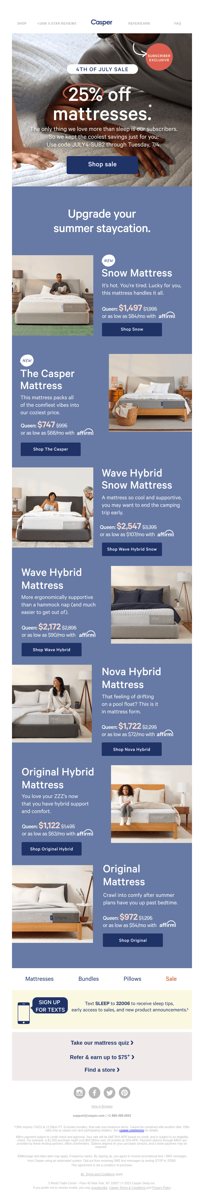 Subscriber Exclusive: 25% off Mattresses (our best July 4th offer)!