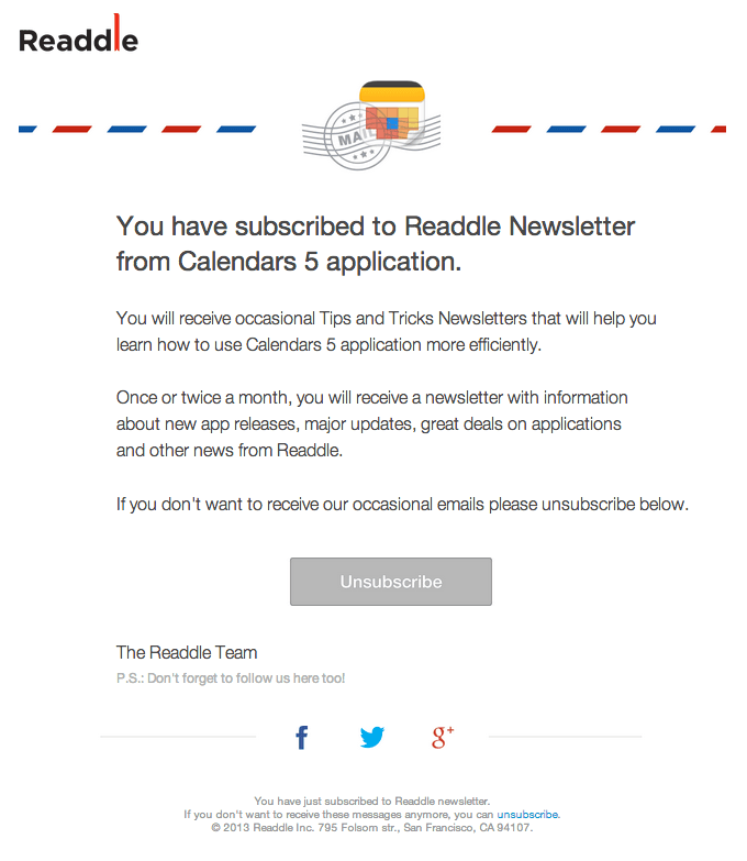 Subscription Confirmation Email Design from Readdle