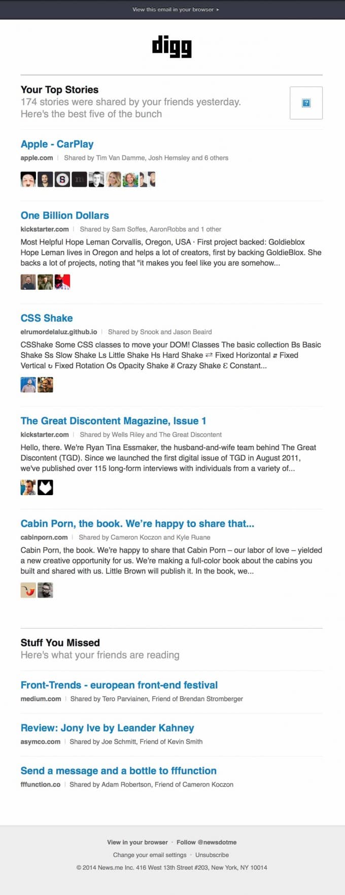 Subscription Email Design from Digg