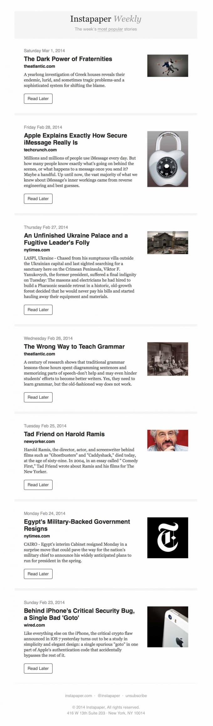 Subscription Email Design from Instapaper