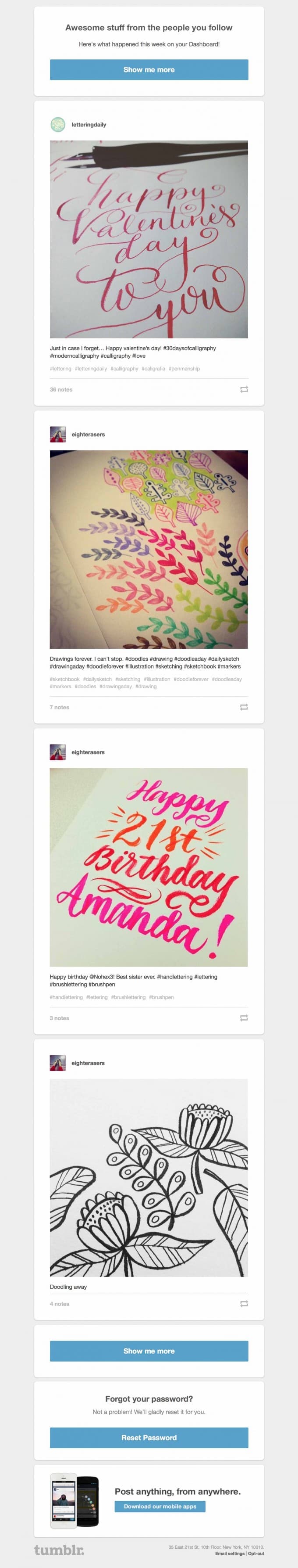 Subscription Email Design from Tumblr