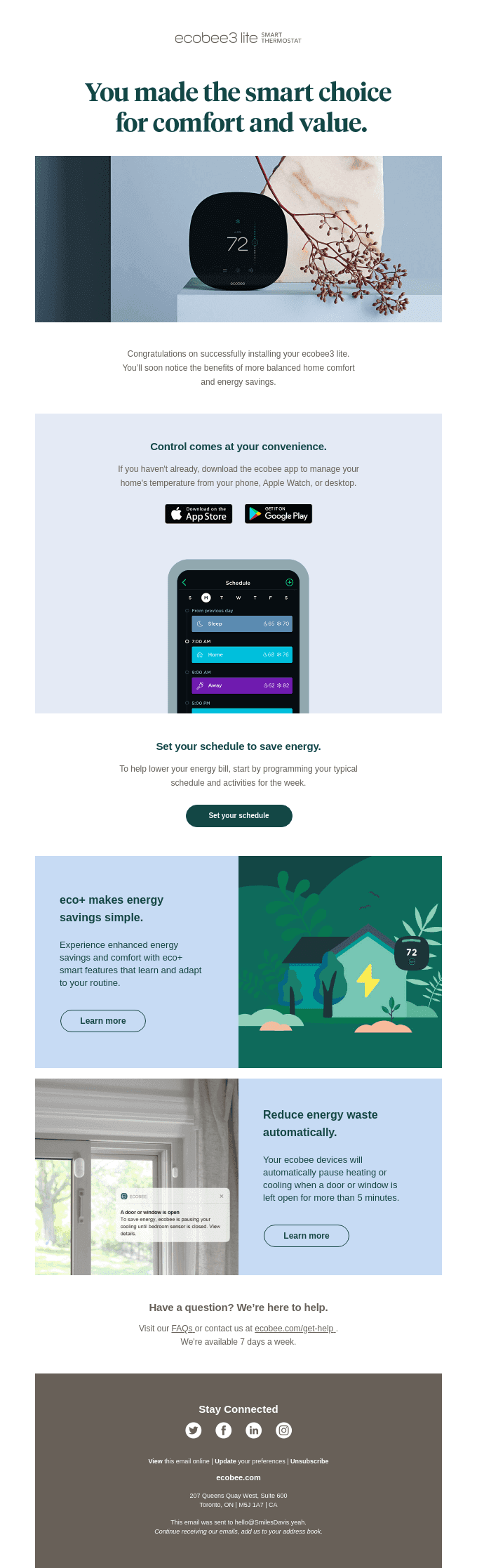 Success. Your ecobee3 lite is now set up.