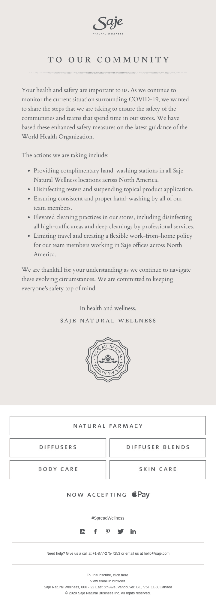 Taking care of our Saje community
