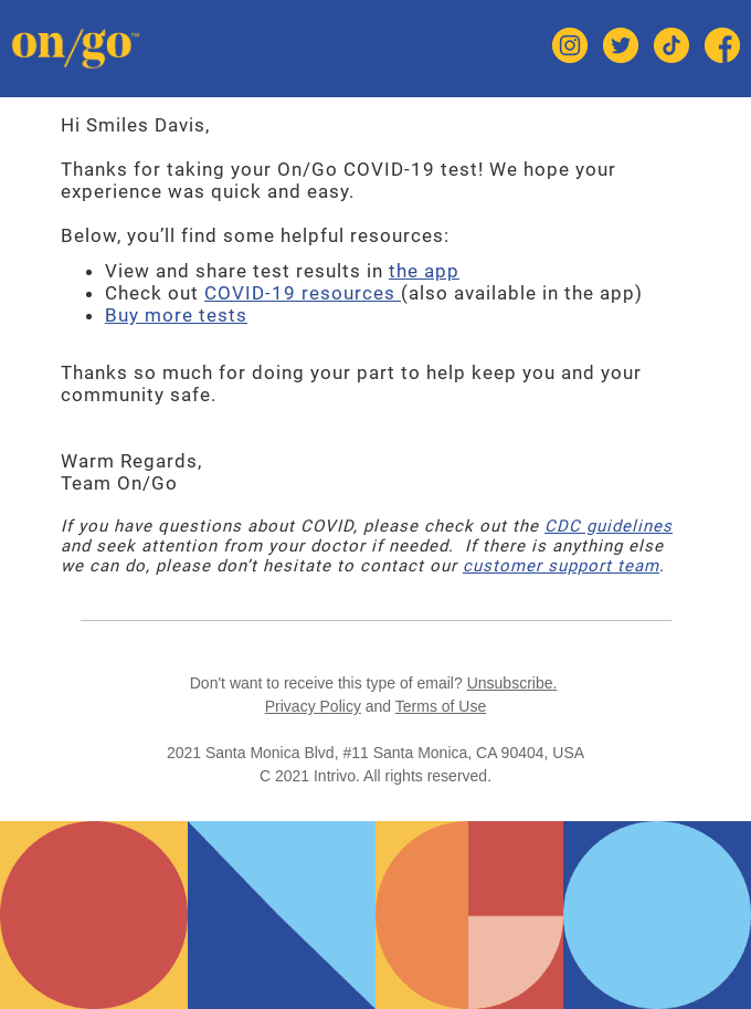 Thank you for taking an On/Go COVID-19 Test