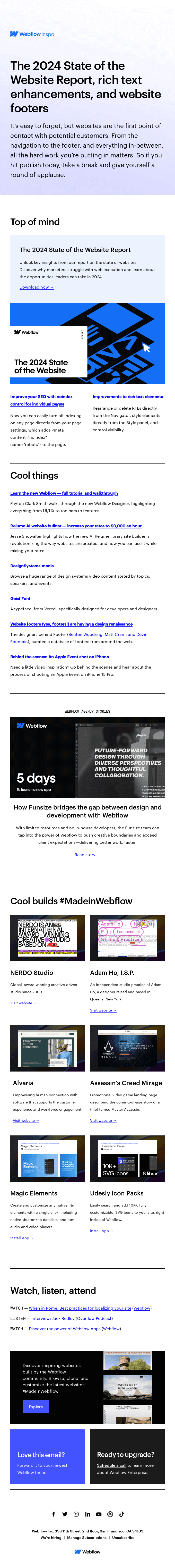 The 2024 State of the Website Report, rich text enhancements, and website footers 🔚