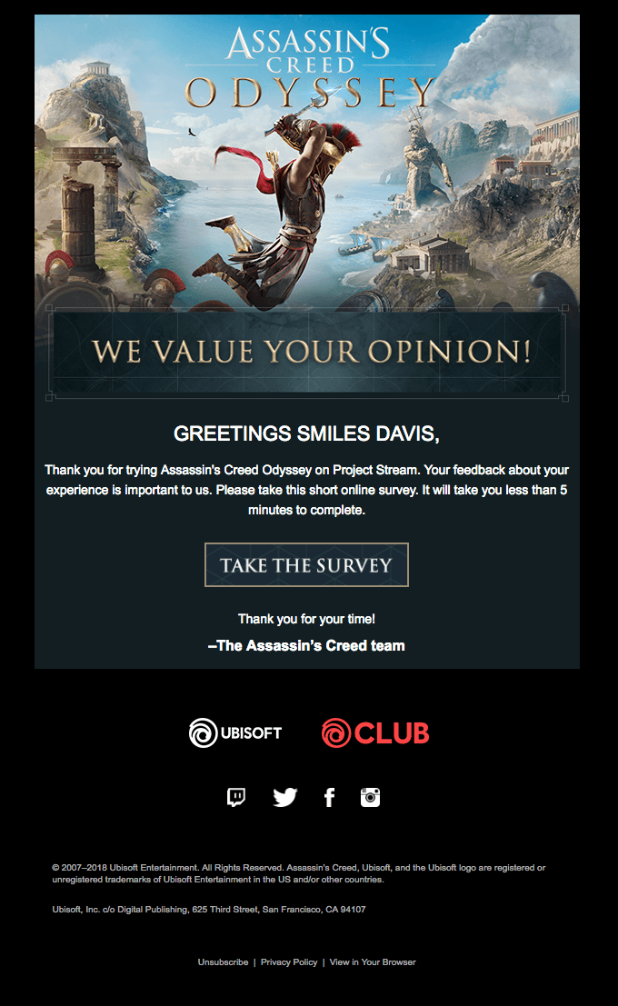 The Assassin’s Creed Odyssey team values your opinion!