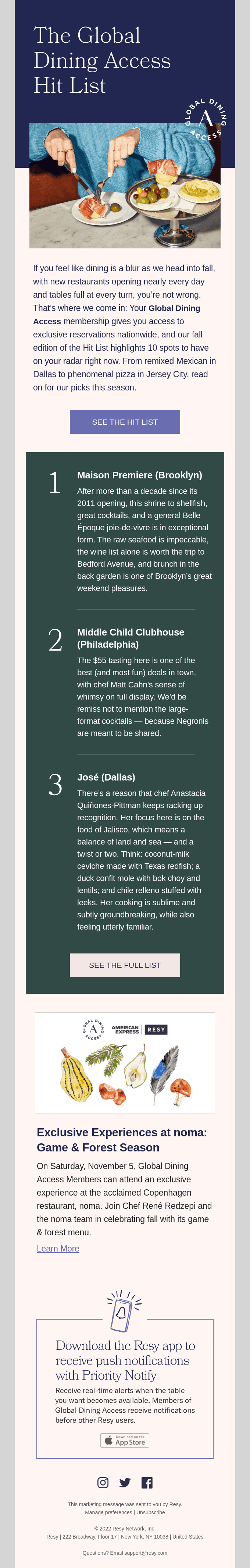 The Global Dining Access Hit List: Fall Edition