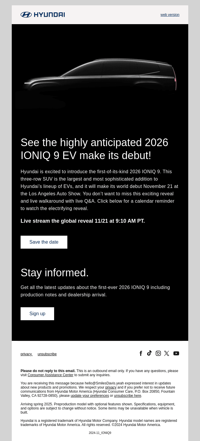 The incredible IONIQ 9 is getting revealed. Don't miss out!