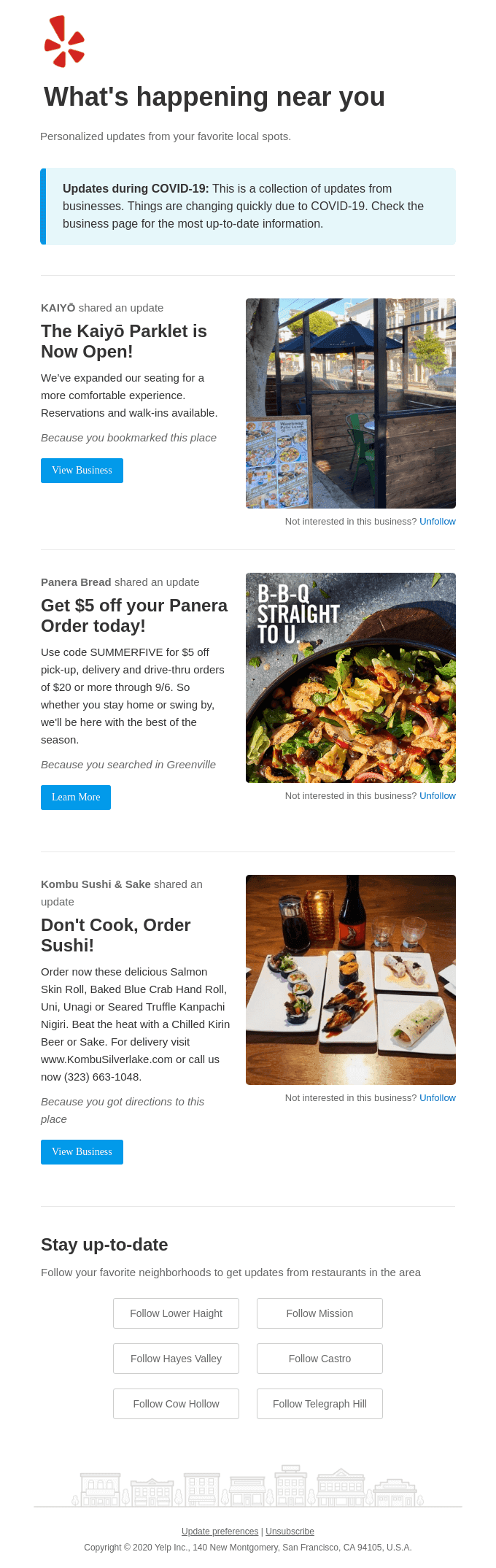 The latest news from KAIYŌ, Panera Bread, Kombu Sushi & Sake