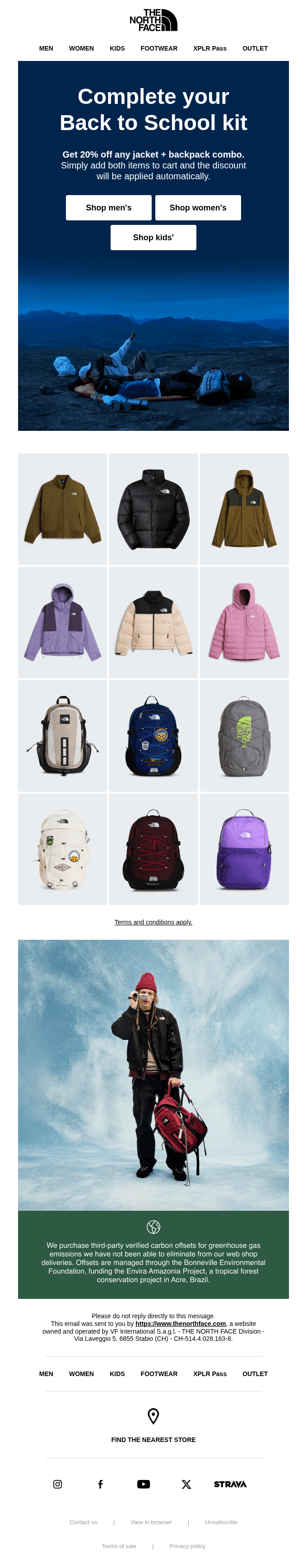 Get 20% off any jacket + backpack combo.