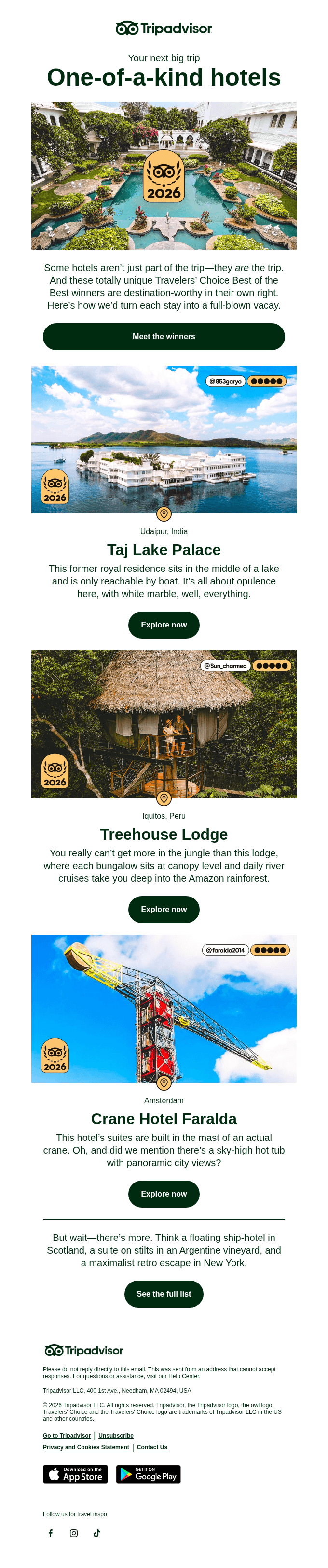 The world’s most unique hotels, revealed 🏆